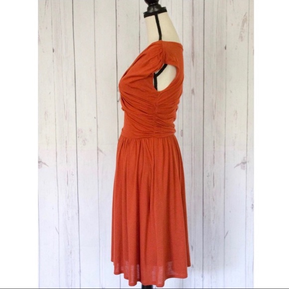 Anthropologie Velvet Cap-sleeve Orange Dress - Picture 2 of 8